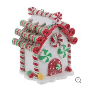 Christmas Candy Cane Peppermint Gingerbread House White Tiered Tray Decor